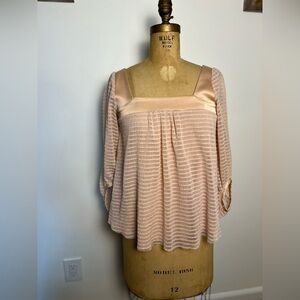 Anthropologie Meadow Rue sheer 3/4 sleeve top xxs with satin like trim